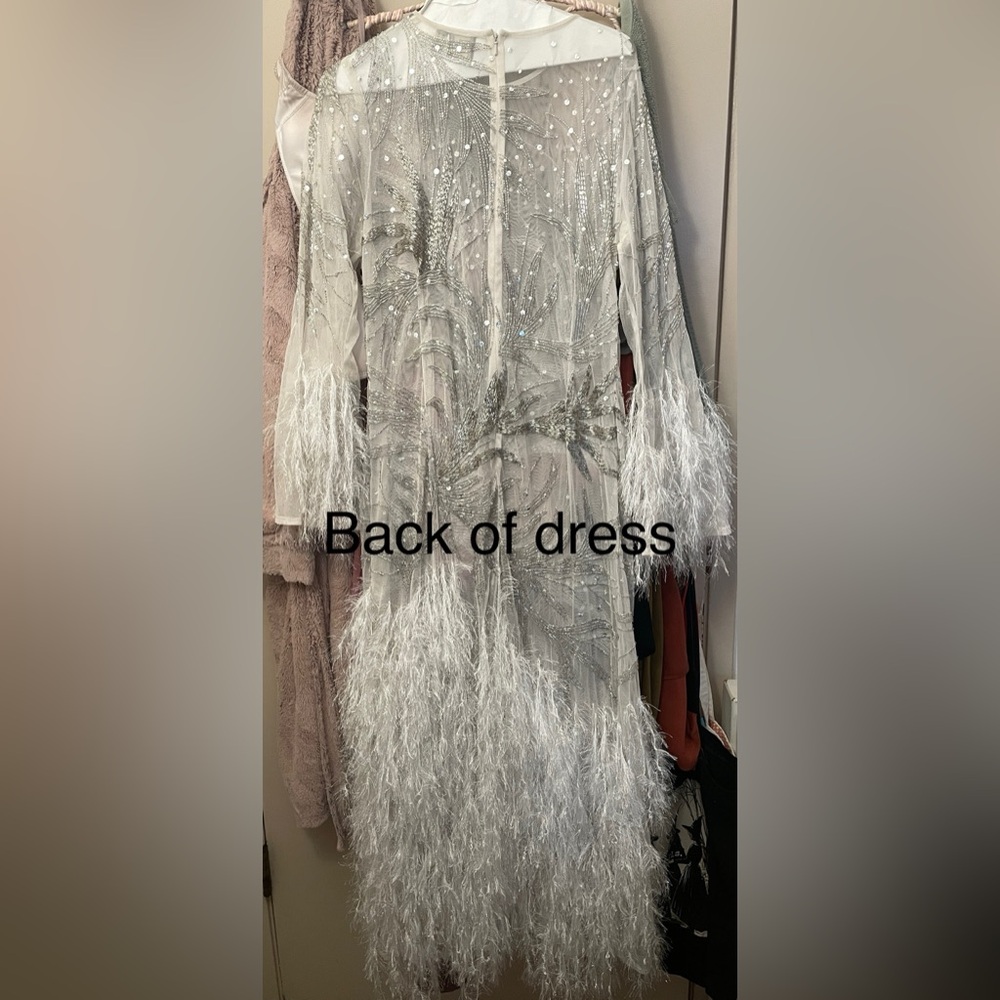 ASOS Elegant Silver Beaded White Feathered Women's Dress - Picture 10 of 10